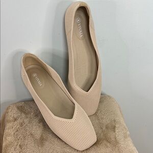 VIVAIA Women's Cream Ecru Knit Square Toe Flats - EU 43 US 11.5